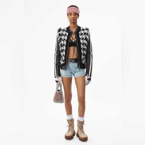 Alexander Wang Oversized Leather & Tweed Hybrid Jacket Size S - Picture 8 of 16